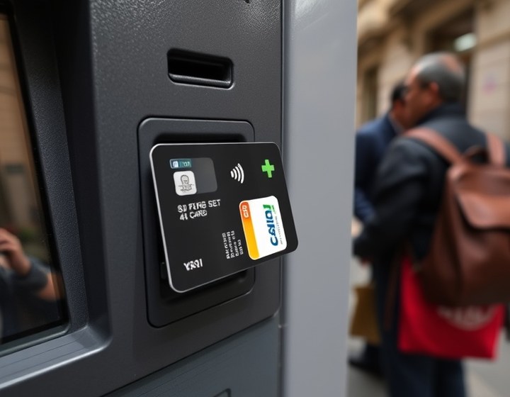 Antes — Frente del terminal con un dispositivo extraño sobre la lectora.